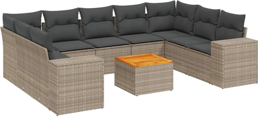 vidaXL Set mobilier de grădină cu perne, 10 piese, gri, poliratan