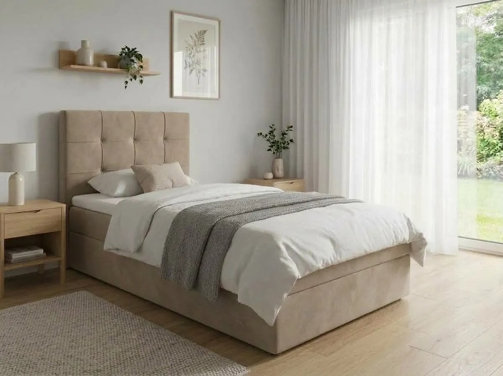 Pat tapiTat boxspring DIRELIS TRINITY 90x200 cm bej Saltea: Saltea cu arcuri Bonell