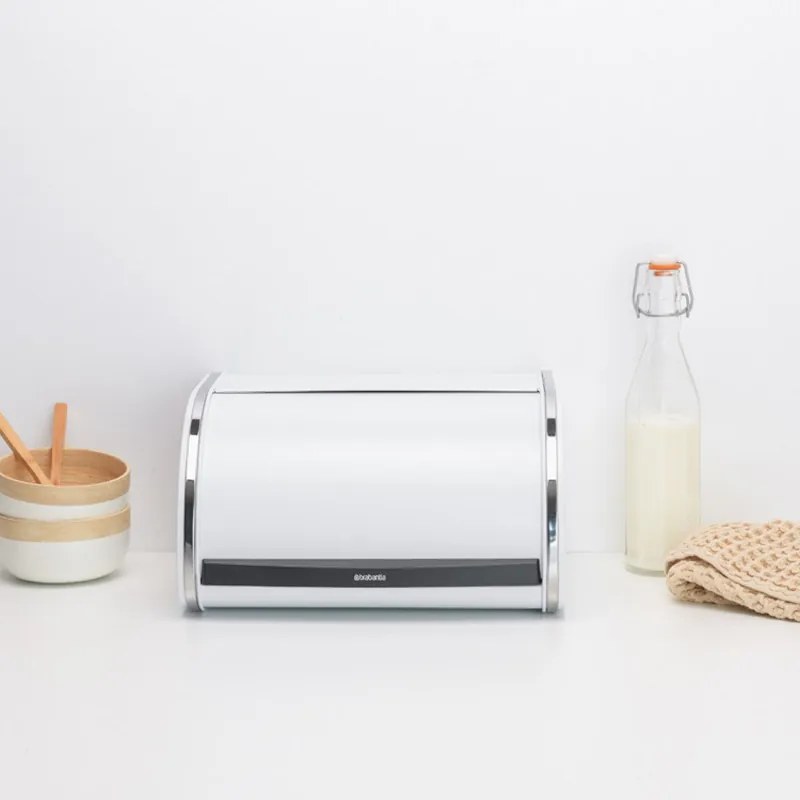 Cutie pentru paine Brabantia Roll Top 1003254, 11 l, 31.6x26.5 cm, Structura speciala, Alb/Inox