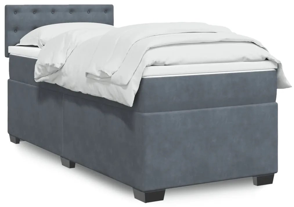vidaXL Pat box spring cu saltea, gri închis, 90x190 cm, catifea