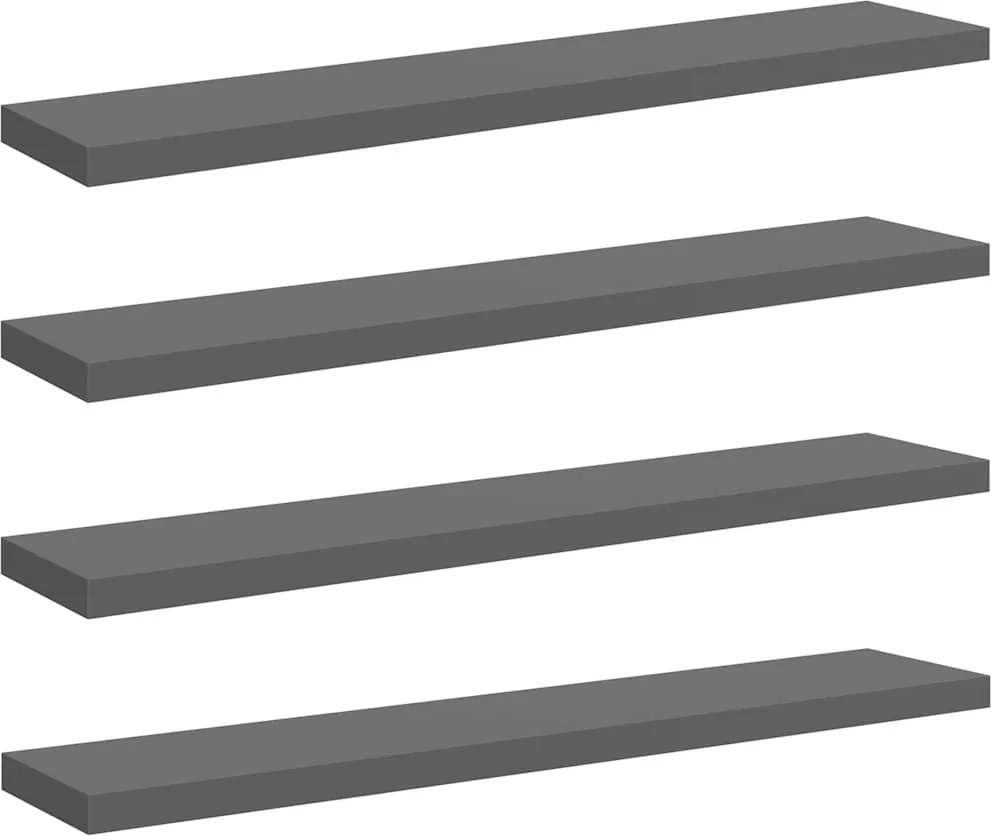 vidaXL Rafturi de perete, 4 buc., gri extralucios, 120x23,5x3,8 cm MDF