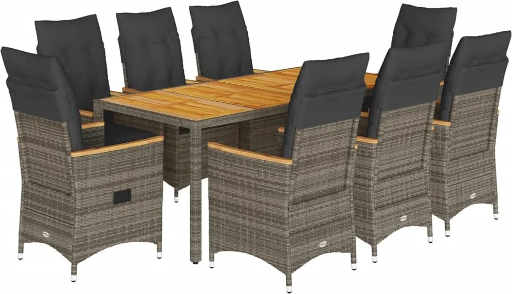 vidaXL Set mobilier grădină cu perne, 9 piese, gri, poliratan