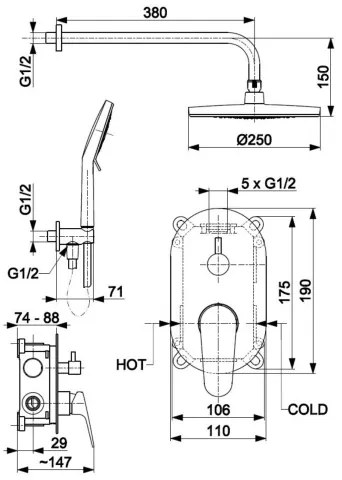 KFA Armatura 5559-501-81 Set duș OTAVA cu baterie incastrată, negru mat