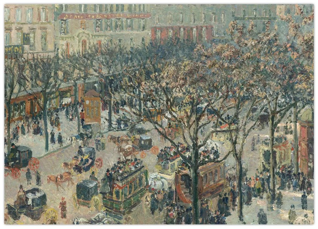 Tablou pe sticlă - Camille Pissarro, Boulevard des Italiens, Morning, Sunlight, reproducere (70x50 cm)