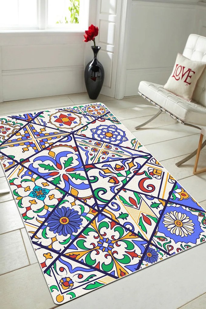 Covor, Floral Tiles Djt  , 80x140 cm, 50% catifea/50% poliester, Multicolor
