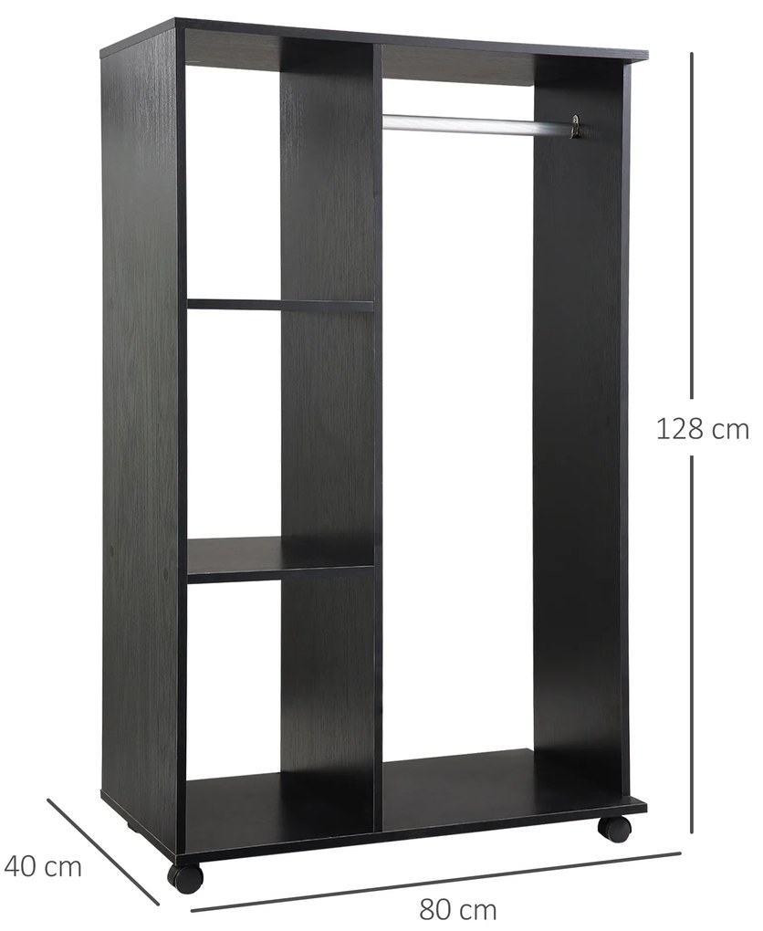 Dulap HOMCOM pentru haine Dulap de depozitare mobil din panouri de particule negru | Aosom Romania