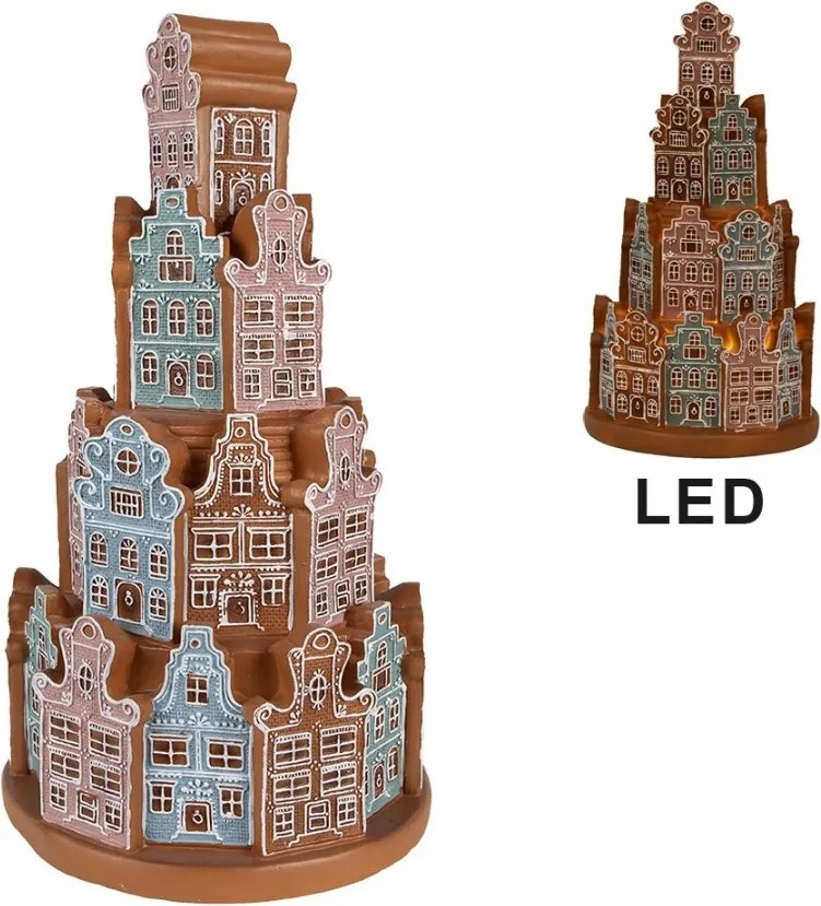 Căsuță turtă dulce decorativă cu LED, din polirasină, Ø18xH33 cm, „Gingerbread House”
