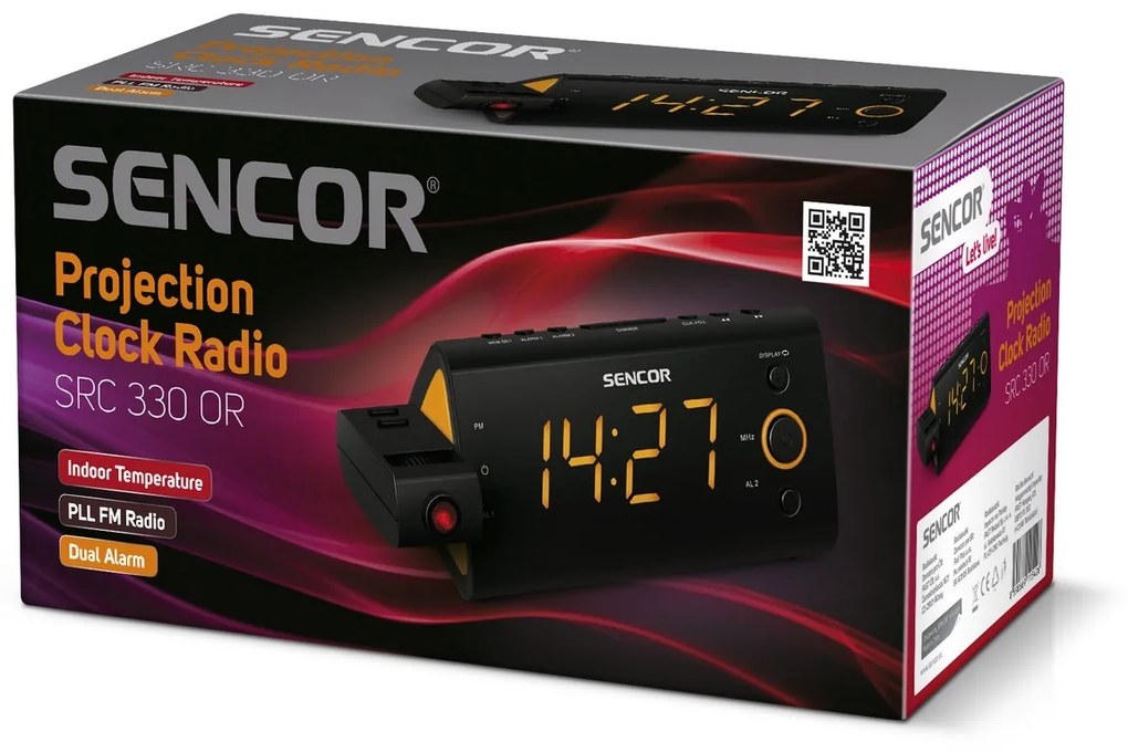 Ceas radio-cu alarmă și cu proiecție Sencor SRC 330 OR, portocaliu