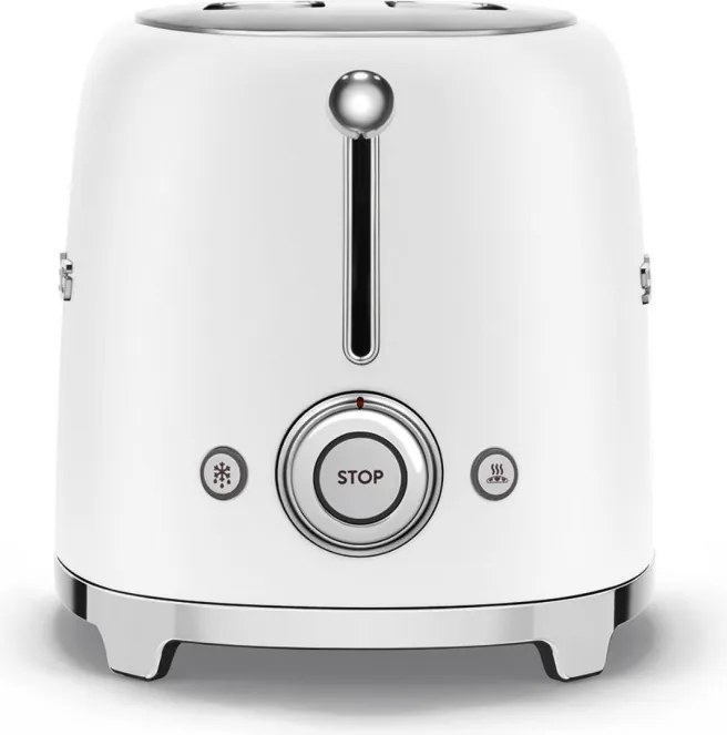 Prajitor de paine SMEG 50's Style TSF01WHMEU, 950 W, 2 felii, 6 trepte, Tava pentru firimituri, Cablu integrat, Otel inoxidabil, Alb mat