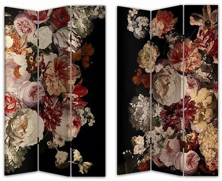 Paravan dublu fatetat Canvas Flowers Black 	120cm x 3cm x 180cm