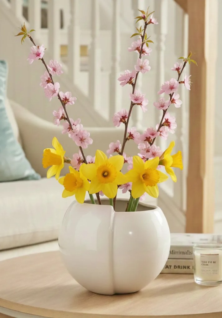 Vaza sau Ghiveci Alb Duo (17cm diametru, 14cm inaltime)