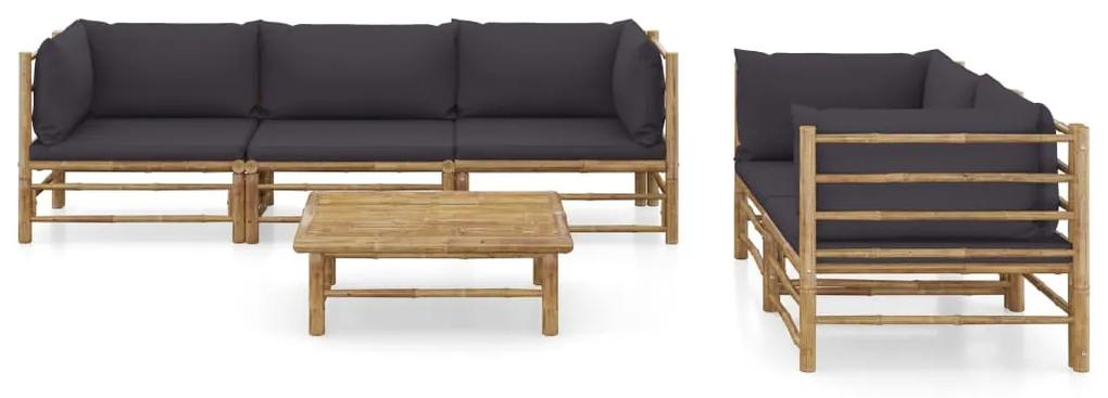 3058210 vidaXL Set mobilier de grădină cu perne gri închis, 6 piese, bambus