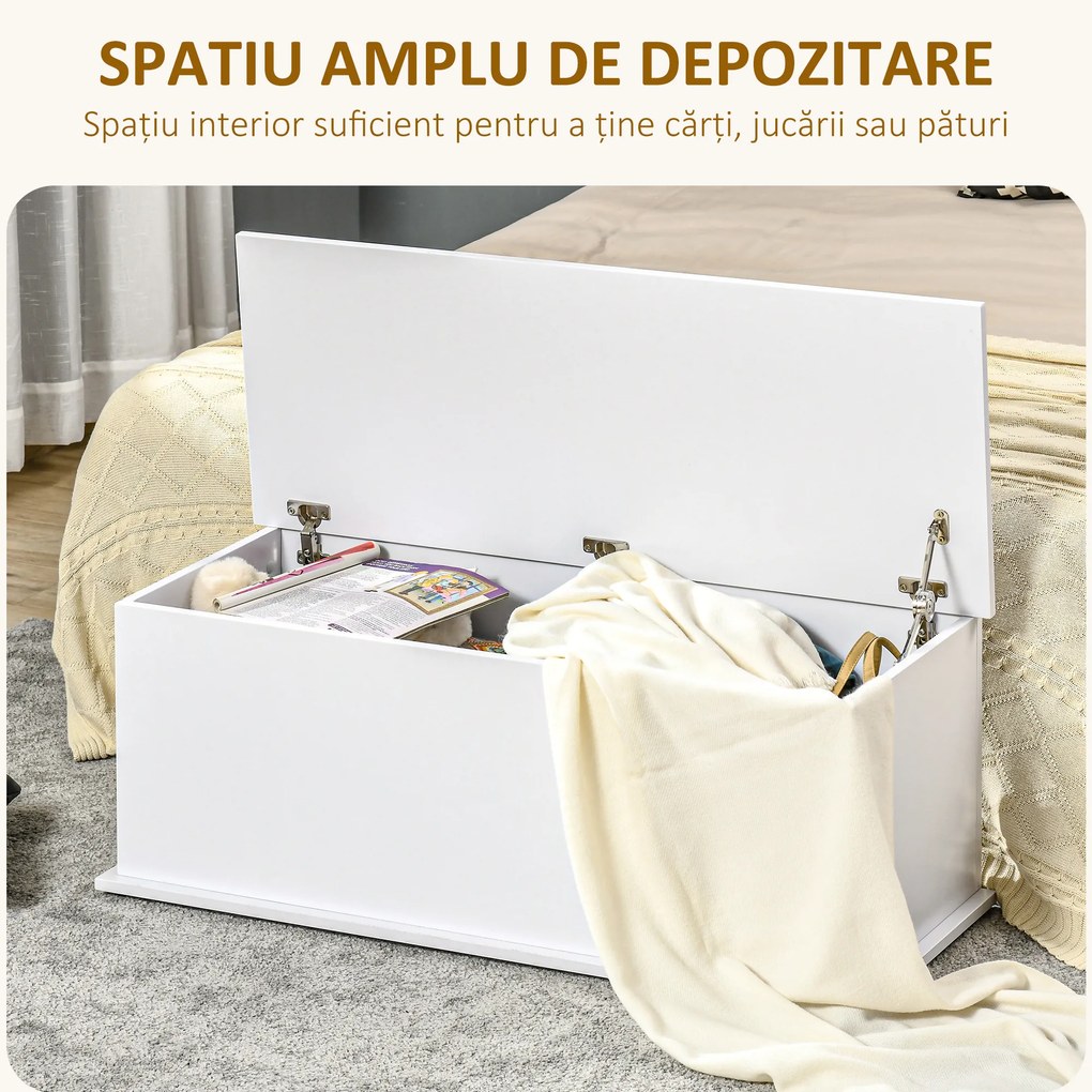 HOMCOM Cutie de depozitare multifunctionala din PAL cu capac care se deschide, pentru camera si intrare, 100x40x40cm, alb | Aosom Romania