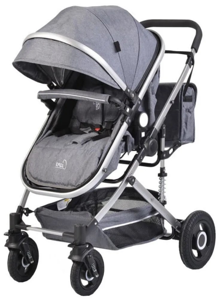 Carucior nou nascuti 2 in 1 NOVOKIDS™ Ciarra Silver PRO , Cu geanta bebe, Cadru Aluminiu , Amortizoare, Roti din cauciuc plin AVE, Landou, Modul