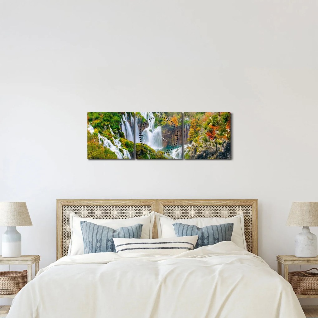Tablou - Parcul Național Lacurile Plitvice (cu ceas) (90x30 cm)