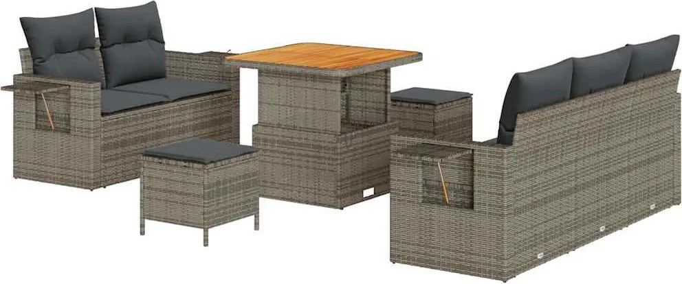 vidaXL Set de canapele pentru grădină cu pernă 10 pcs Gri poliratan