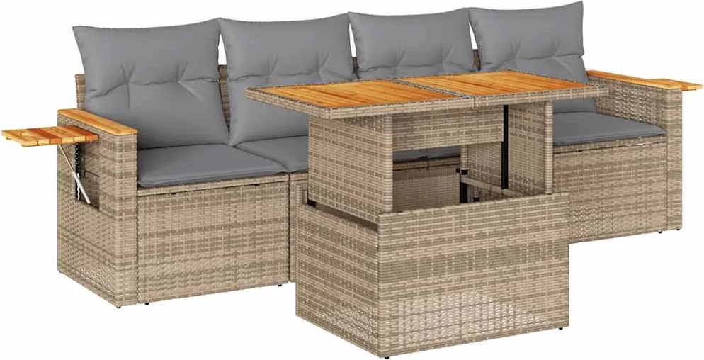 vidaXL Set canapele de grădină cu perne 5 piese bej poliratan/acacia