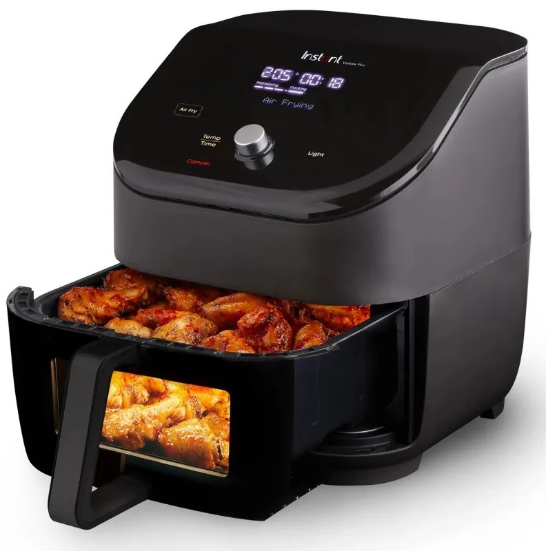 Friteuza cu aer cald Instant Pot Vortex Plus Clearcook Hot Air Fryer 140309701, 1700W, 5.7L, 6 programe, 35-205°C, Iluminare interioara, Negru