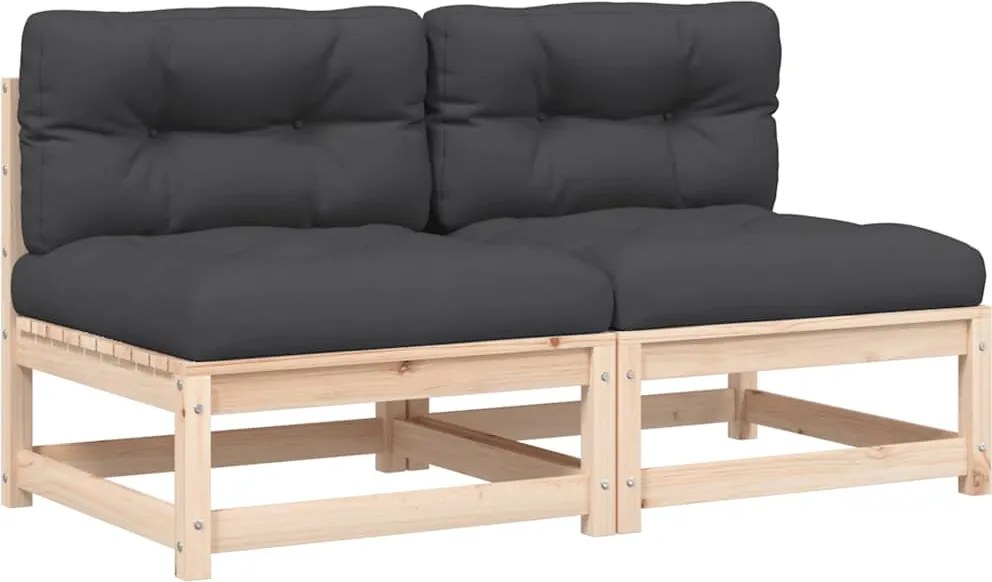 vidaXL Canapele de grădină fără cotiere cu perne 2 buc. lemn masiv pin