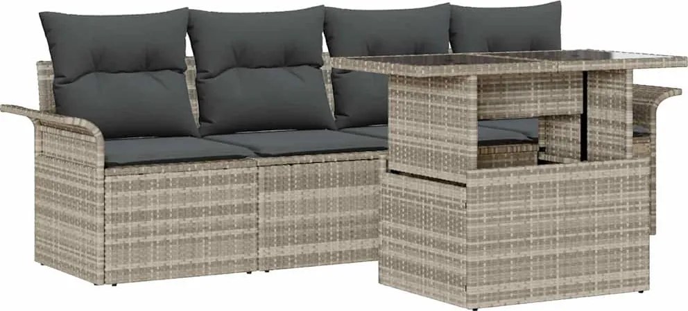 vidaXL Set de canapele pentru grădină 5 pcs Gri deschis Poli Rattan