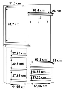 Set pentru hol HIRO cu oglindă, alb/gri