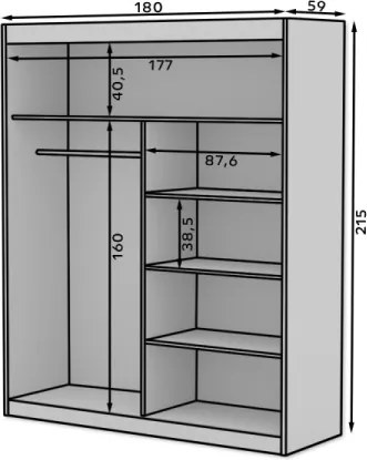 Dulap cu usi glisante si oglinda, 180x215 cm, Esti, ADRK Furniture (Culoare: Murano)