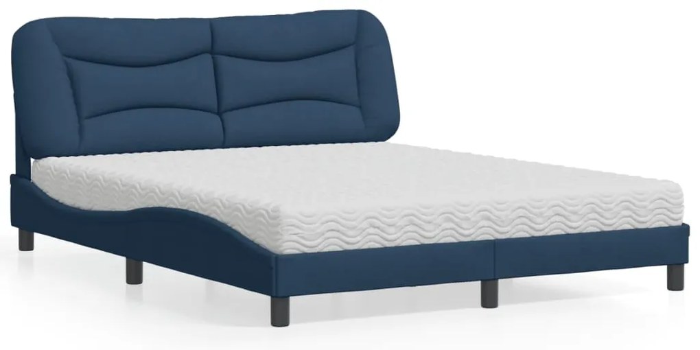 vidaXL Pat cu saltea, albastru, 160x200cm, material textil