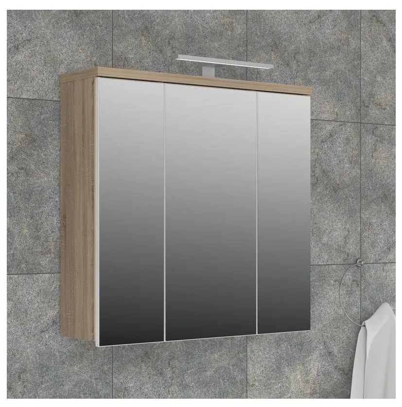 Dulap de baie suspendat cu oglindă VENOM alb/stejar sonoma