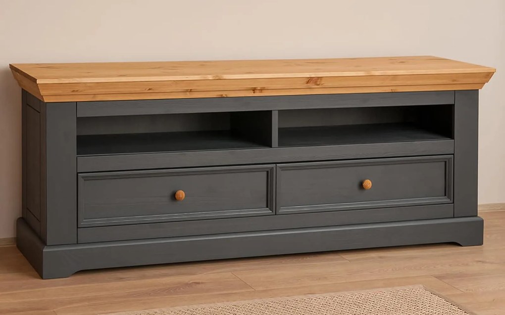 Comodă TV lemn masiv Iris Grafit, 169 × 42 × 63 cm