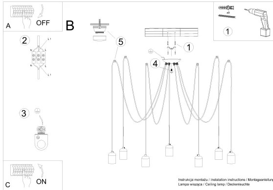 Lustră pe cablu Sollux SL.1162 NESO 7xE27/15W/230V beton