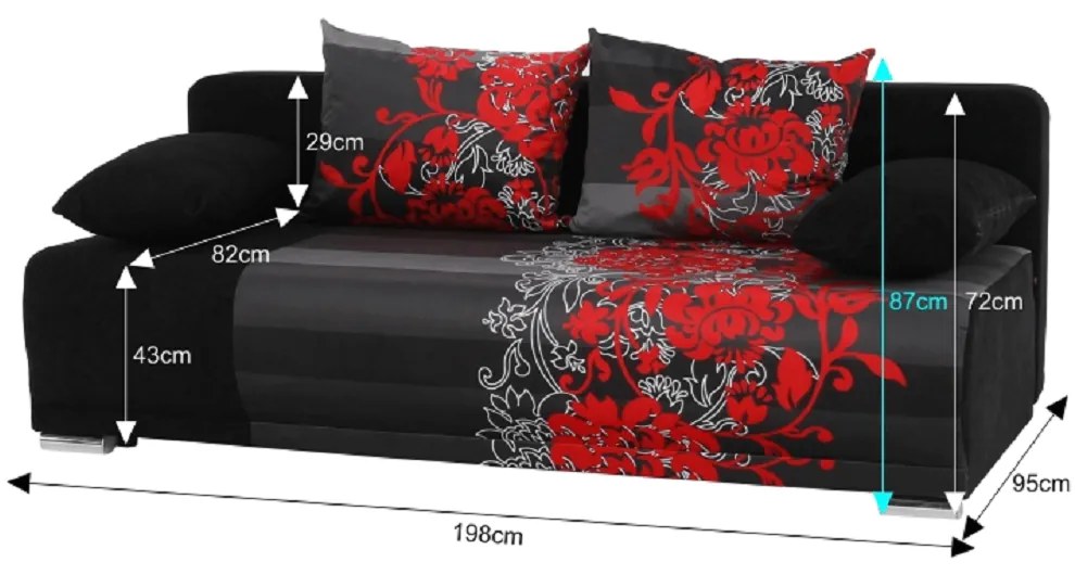 Canapea extensibilă, neagră/cu model, REMI NEW