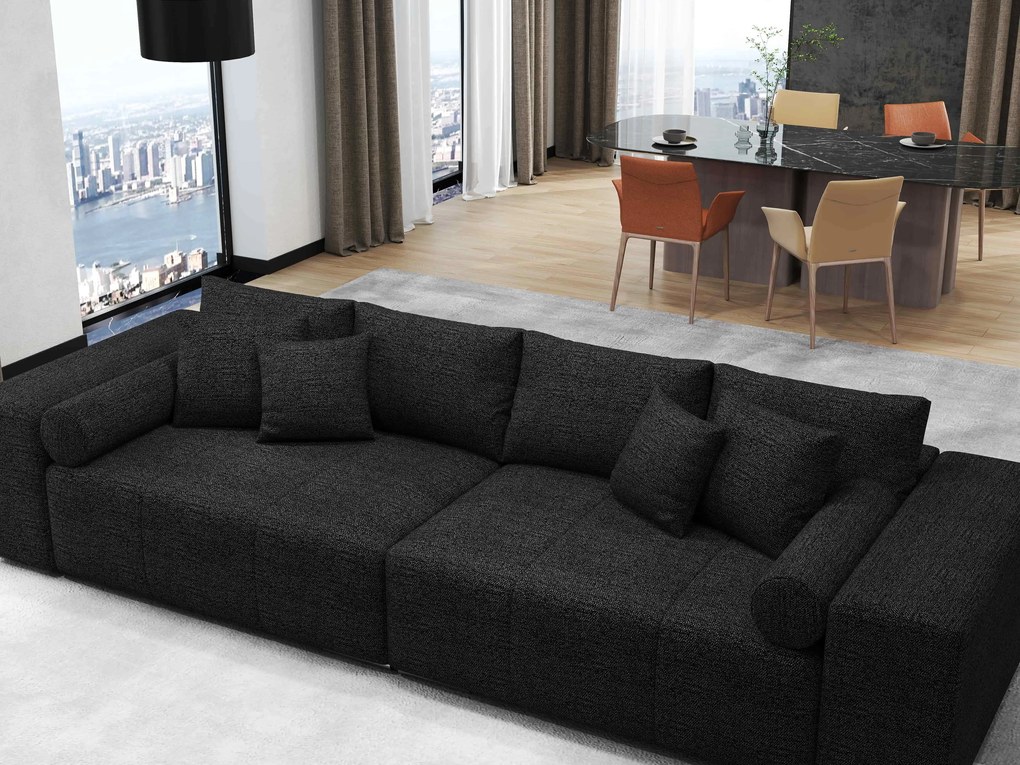 Canapea extensibilă dumonde cu ladă de depozitare si sezut confortabil din spuma high-density, Marbela Enjoy Black XXL 295x100 cm