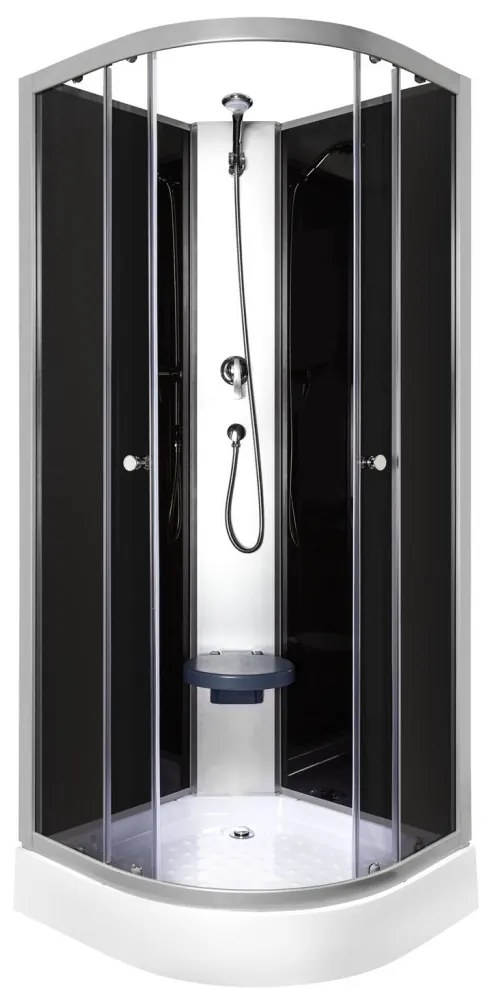 Cabină de duș Evora Black 90 cu cădiță de duș, 90x90x205 cm