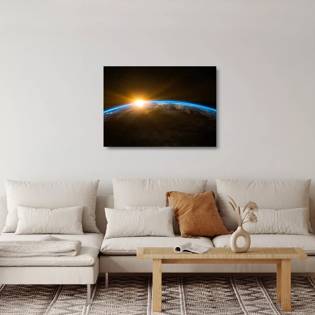 Tablou pe sticlă - Planeta Pământ și univers (70x50 cm)