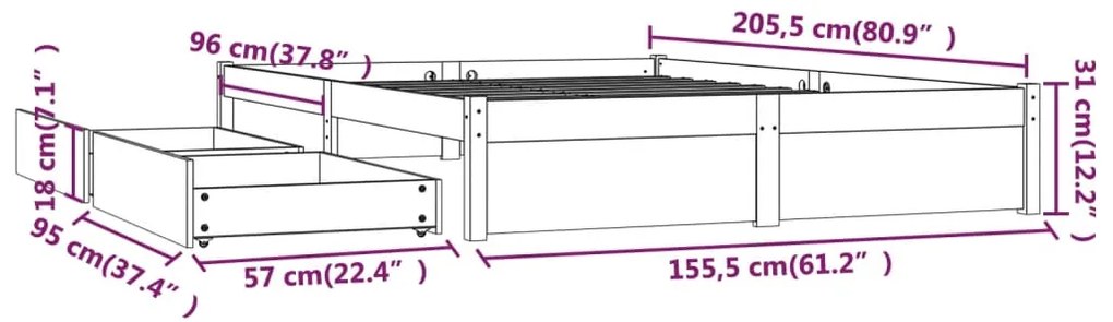 Cadru de pat cu sertare 5FT King Size, gri, 150x200 cm Gri, 150 x 200 cm