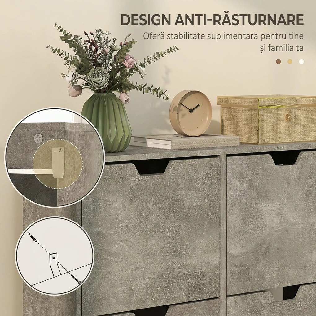 HOMCOM Pantofar cu 4 Sertare Rabatabile pe 2 Niveluri pentru 16 Perechi de Pantofi, 95x26x95 cm, Gri | Aosom Romania