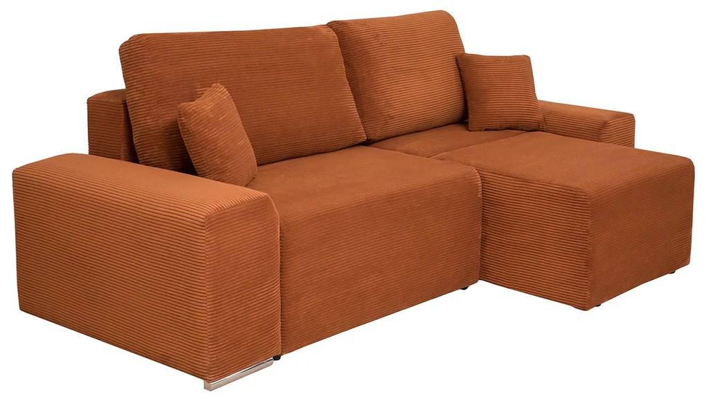 Coltar Canapea YORK extensibil, cu arcuri si lada depozitare, colt interschimbabil, caramiziu, 260x150x80 cm