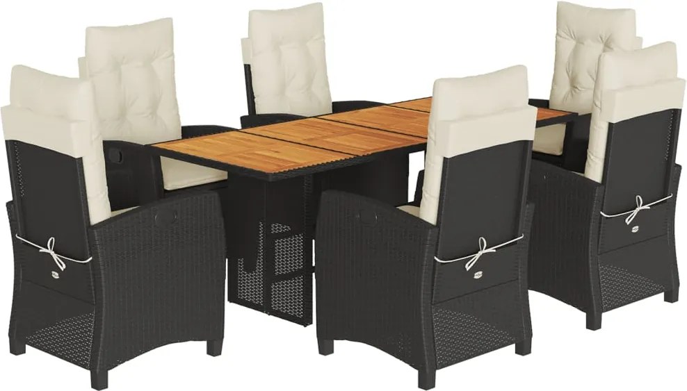 vidaXL Set mobilier de grădină cu perne, 7 piese, negru, poliratan