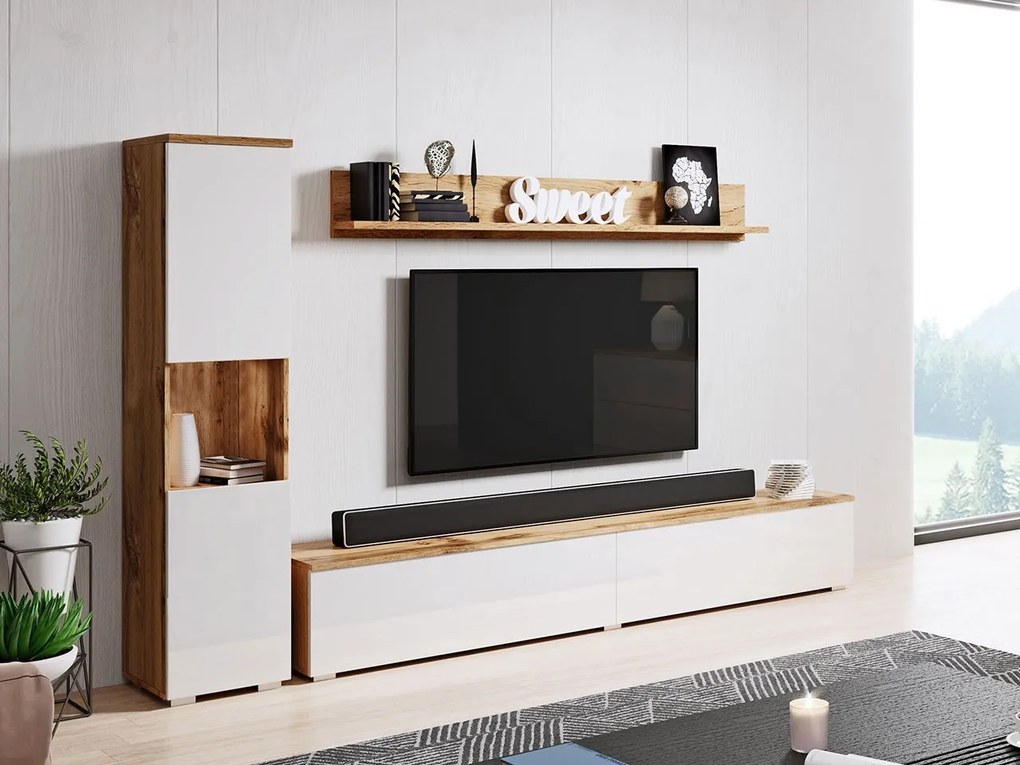 Mobilier living Nova BR (Stejar wotan + Alb lucios) (fără iluminat). 1060049