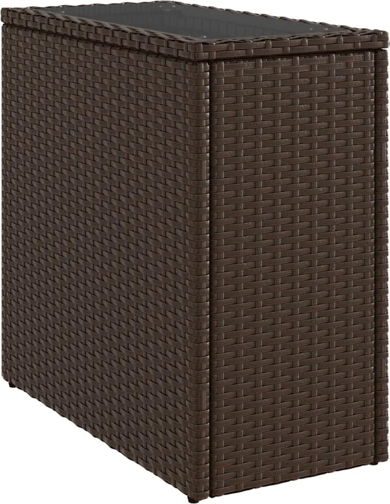 vidaXL Masă laterală grădină, blat sticlă, maro 58x27,5x55cm poliratan