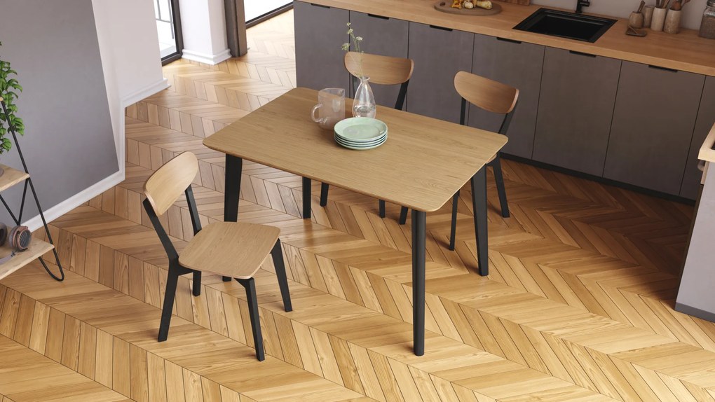 MAZZONI EXPORT ROXY Stejar natural/cadru negru - MASĂ RECTANGULARĂ 120x80 cm DE LEMN PENTRU BUCĂTĂRIE/SUFRAGERIE RETRO