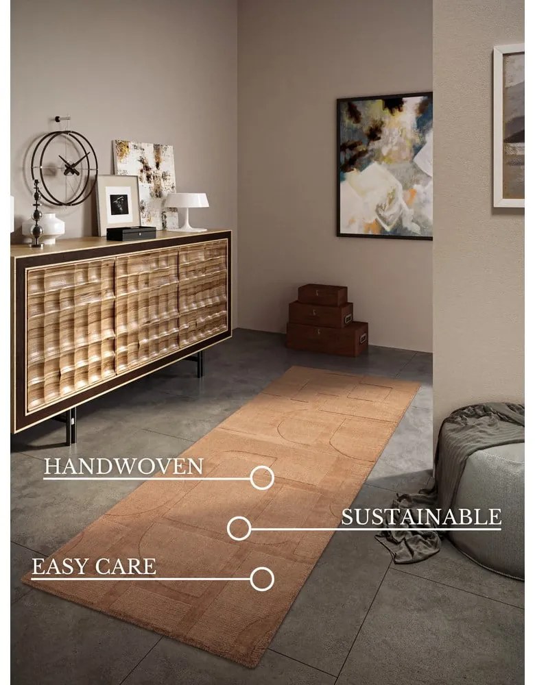 Covor tip traversă maro țesut manual din lână 80x250 cm Alexis – Villeroy&Boch