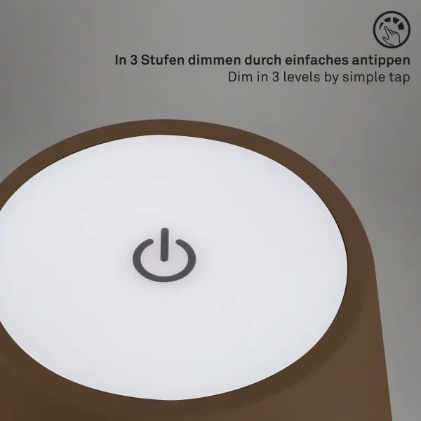 Brilo - Lampă de masă LED KIKI, reîncărcabilă, cu control tactil, 2,6W/5V, IP44, 2600 mAh, maro