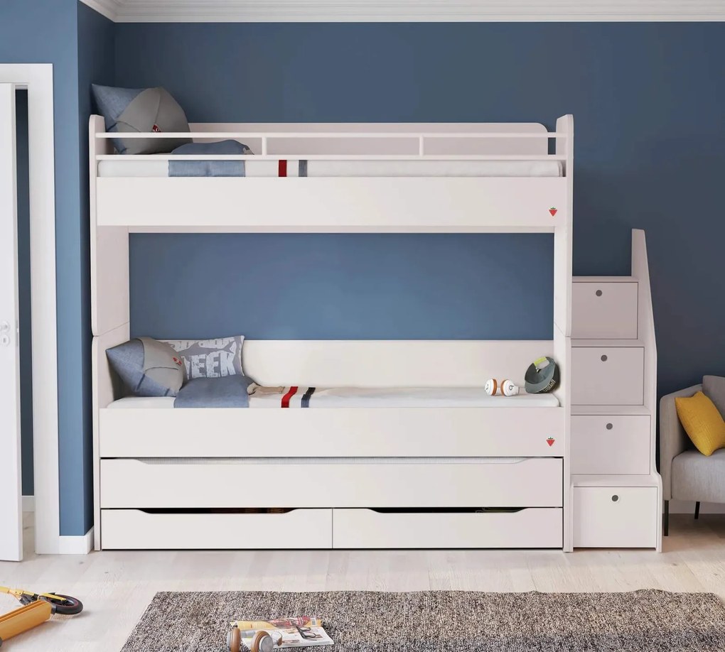 Pat etajat pentru copii Studio White, cu spatiu de depozitare ,   90x200 cm