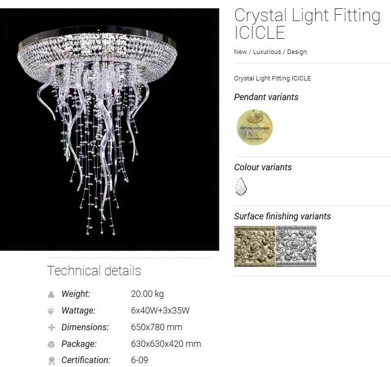 Lustra moderna Vision, Plafoniera eleganta Cristal Bohemia Exclusive ICICLE 01 – CH