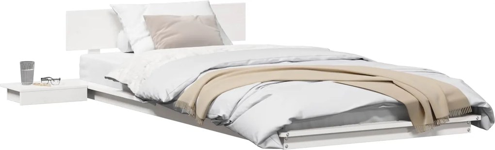 vidaXL Cadru de pat cu headboard cu depozitare Alb 100 x 200 cm lemn