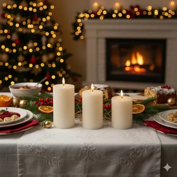 Set 3 lumânări LED BRILLO, crem, cu telecomandă, alimentare 3x AAA