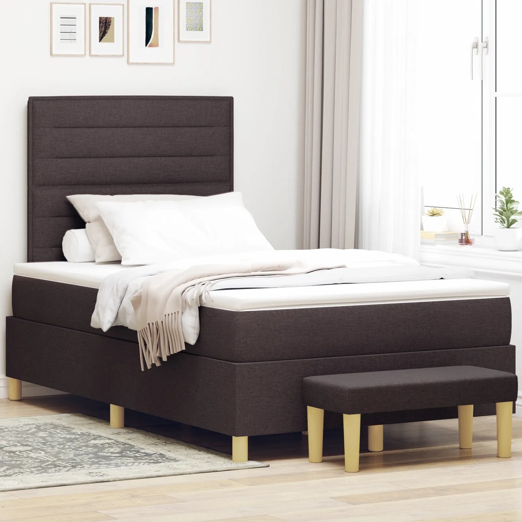 vidaXL Pat cu arcuri cu Saltea &amp; Bancă Maro Închis 120x190 cm Țesătură