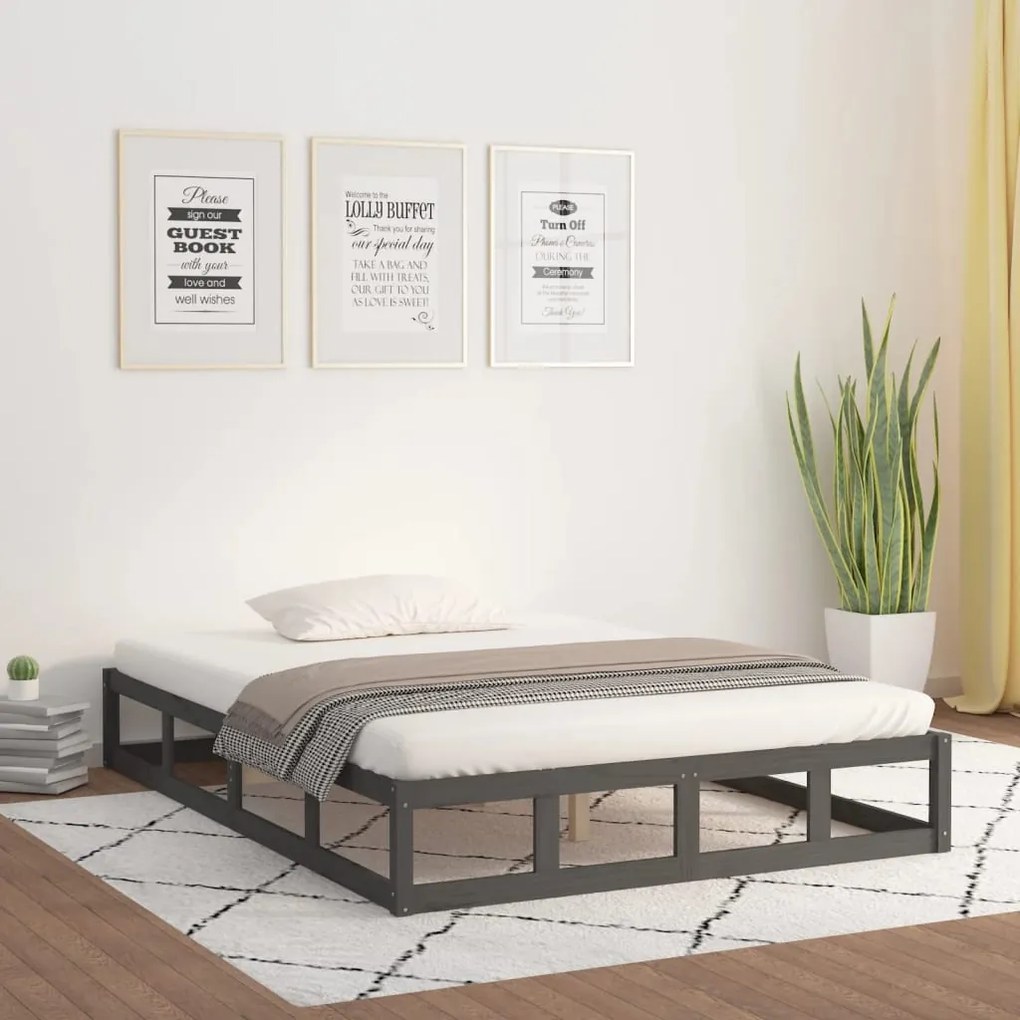 820818 vidaXL Cadru de pat, gri, 200x200 cm, lemn masiv