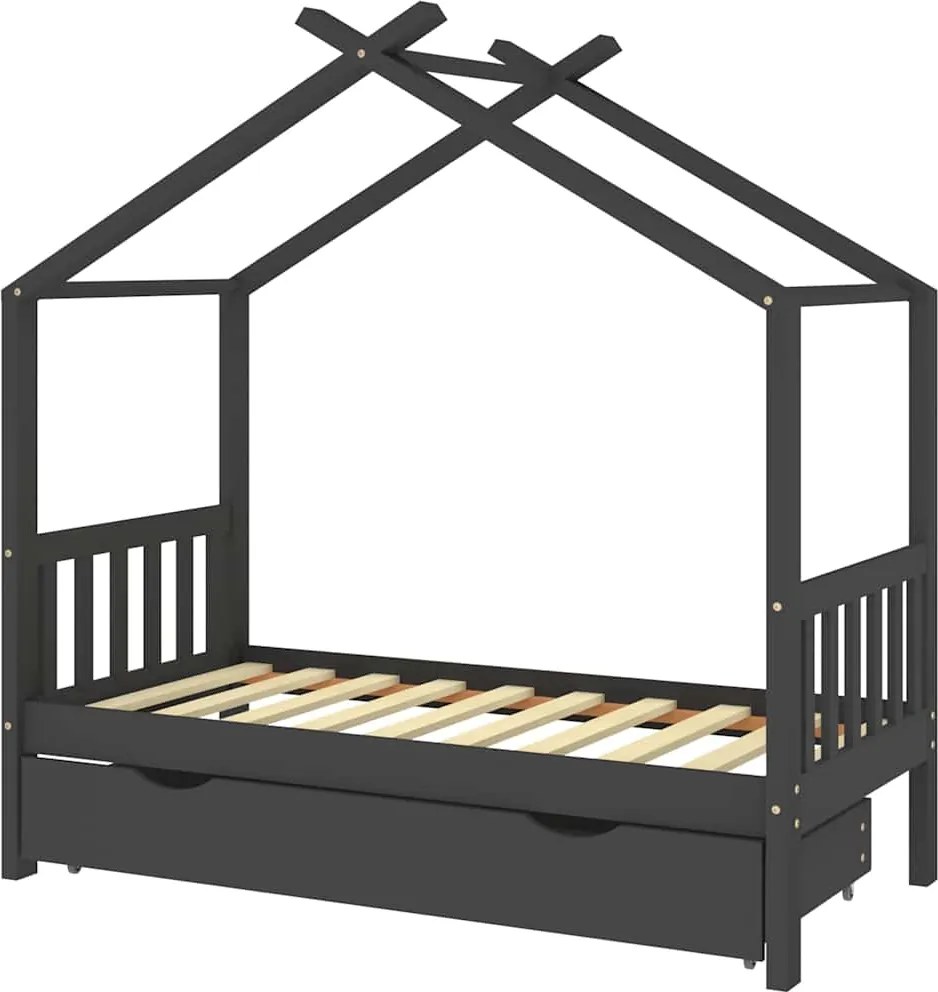 vidaXL Cadru pat copii cu sertar gri închis 80x160 cm lemn masiv pin